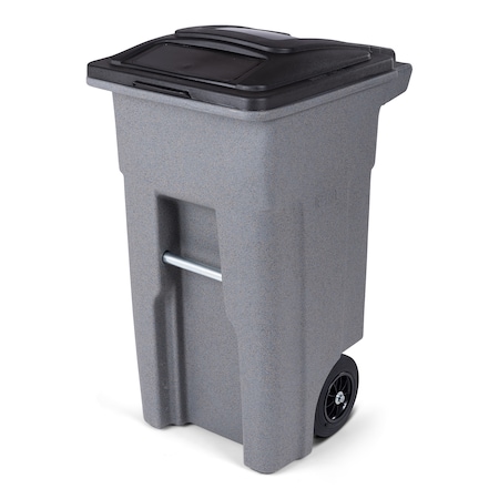 Toter 32 Gal. Graystone Trash Can with Quiet Wheels and Attached Black Lid ANA32